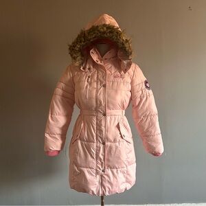 Weatherproof Girls’ Pink Long Puffer Jacket with Fur Hood | Size: M(10/12)